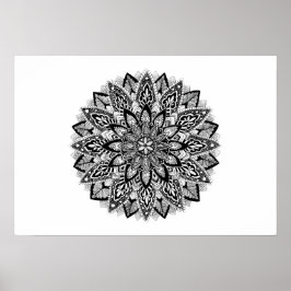 Bloem Mandala zwart-wit Poster
