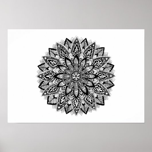 Bloem Mandala zwart-wit Poster (Voorkant)