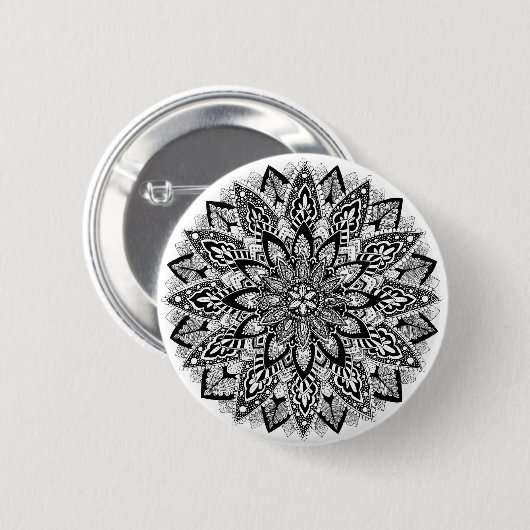 Bloem Mandala zwart-wit Ronde Button 5,7 Cm (Voorkant /achterkant)