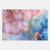 Bloem Marmer Goud Roze Blauw Inpakpapier Vel (Voorkant)