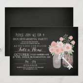 Bloem Mason Jar Chalkboard Housewarming Uitnodigen Kaart (Voorkant / Achterkant)