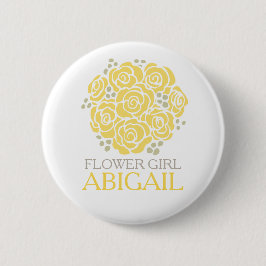Bloem meisje gele post genaamd bruiloft pin knop ronde button 5,7 cm