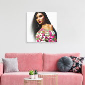 Bloem Meisje Illustratie 3D Kunst Canvas Afdruk (Insitu (Woonkamer))