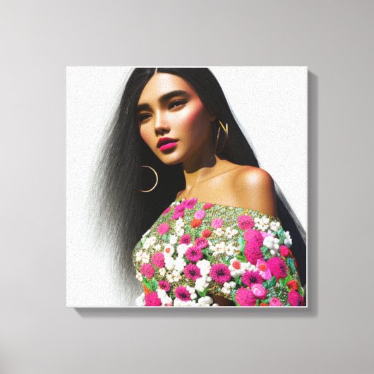Bloem Meisje Illustratie 3D Kunst Canvas Afdruk (Voorkant)