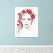 Bloem meisje portret canvas afdruk (Insitu (Houten vloer))
