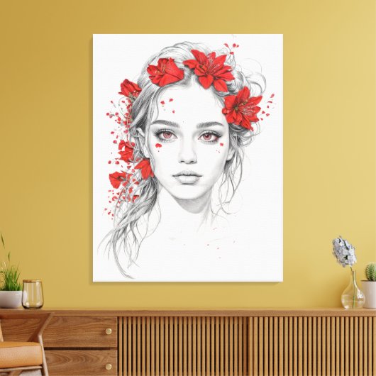 Bloem meisje portret canvas afdruk (Insitu (Woonkamer))