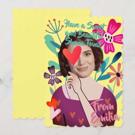 Bloem Meisje Shana Tove Mooie Originele en Beteken Feestdagenkaart (Voorkant / Achterkant)