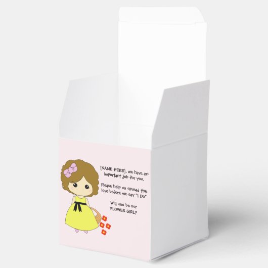 Bloem meisje voorstel doos - brunette bedankdoosjes (Geopend)