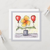 Bloem met ballonnen Waterverf Wenskaart Kaart (Voorkant / Achterkant in situ)