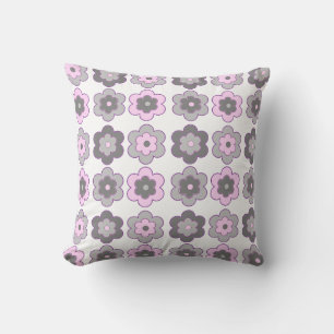 Bloem met bellen (roze en grijs) Patroon Kussen
