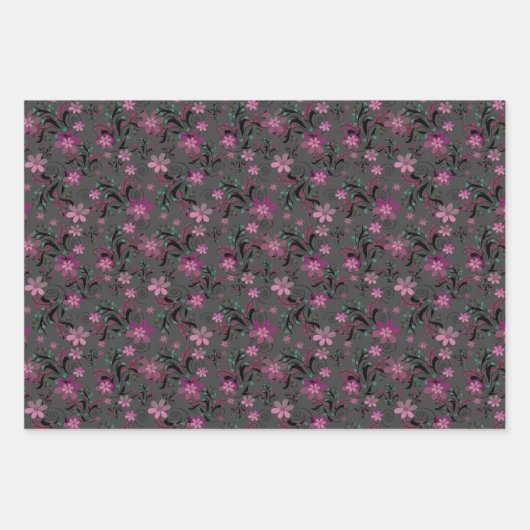 Bloem met bloem met roze paarse bloemen met bloem inpakpapier vel (Voorkant)