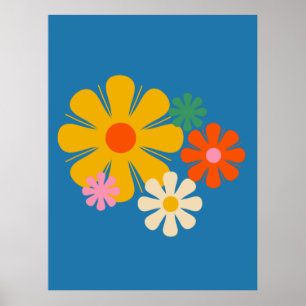 Bloem met de sluis Reto 60s 70s op blauw Poster