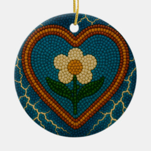 Bloem met kralen en donder keramisch ornament