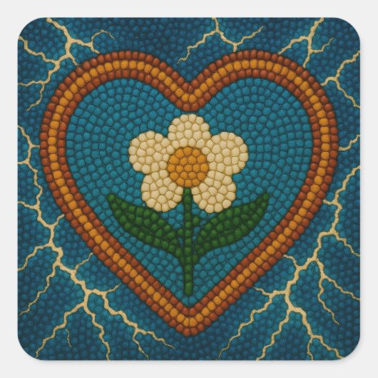 Bloem met kralen en donder vierkante sticker (Voorkant)