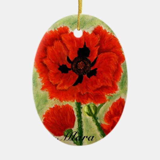 Bloem met rode papavers keramisch ornament (Voorkant)