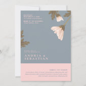 Bloem met roze en blauwe thema-weddenschap kaart (Achterkant)