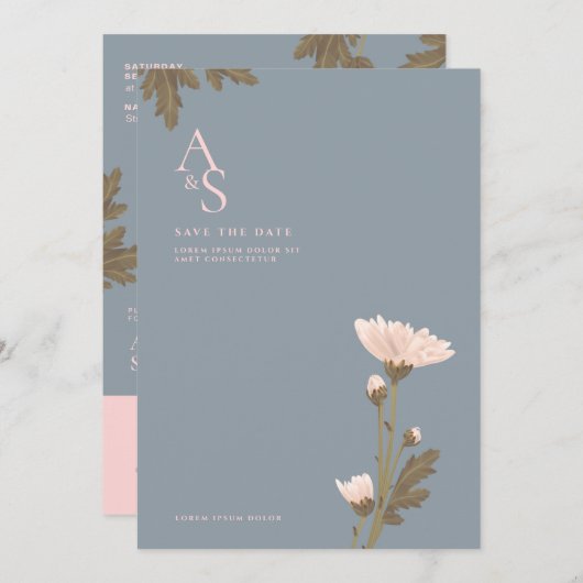 Bloem met roze en blauwe thema-weddenschap kaart (Voorkant / Achterkant)