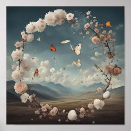 Bloem met vlinder poster