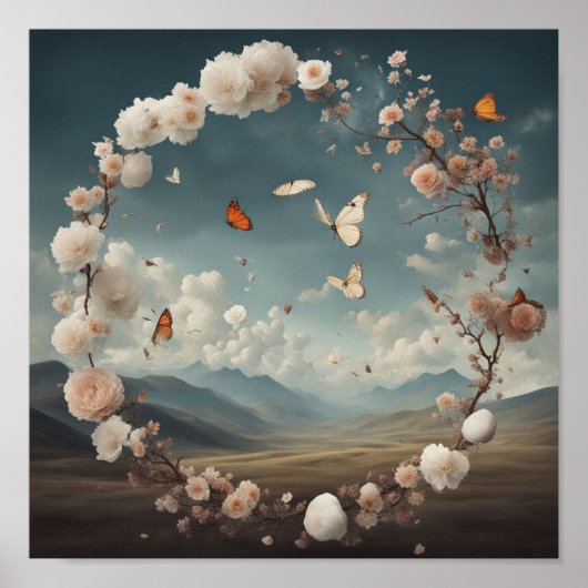 Bloem met vlinder poster (Voorkant)