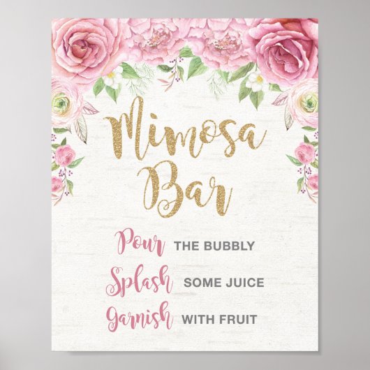Bloem Mimosa Bar Bord Pink Goud Bloem Bruiloft Poster (Voorkant)