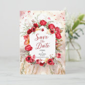 Bloem minimalistische karmozijnrode rozen bruiloft save the date (Staand voorkant)