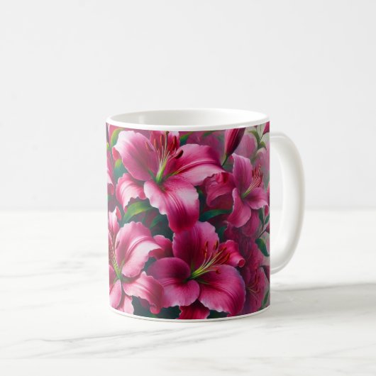 Bloem mok met felroze lelies (Voorkant rechts)