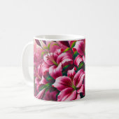 Bloem mok met felroze lelies (Voorkant links)