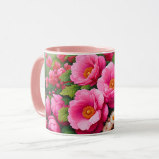 Bloem mok met grote, gedurfde roze bloemen