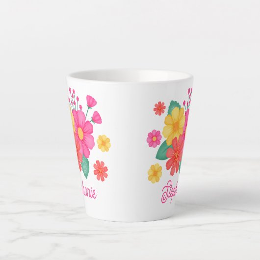 Bloem Monogram Naam Modern Botanisch Latte Mok (Voorkant)