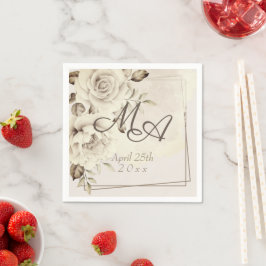 Bloem Monogram Rustiek Wit rozen Papier Servet
