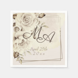 Bloem Monogram Rustiek Wit rozen Papier Servet