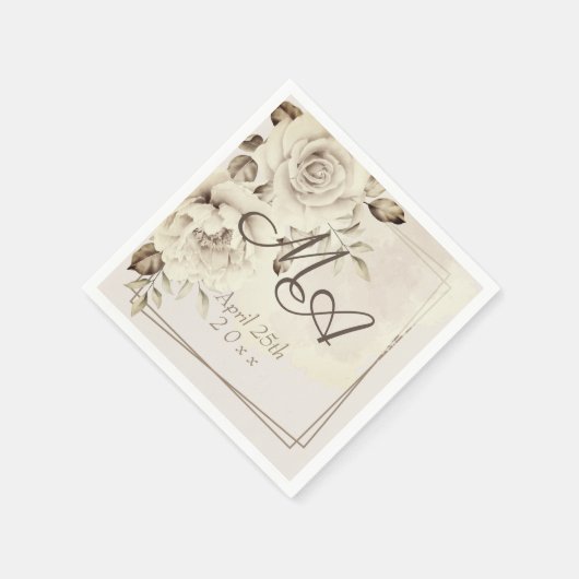 Bloem Monogram Rustiek Wit rozen Papier Servet (Hoek)