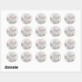 Bloem Monogram Stoffige Witte Rozen Bruiloft Stick Ronde Sticker (Vel)