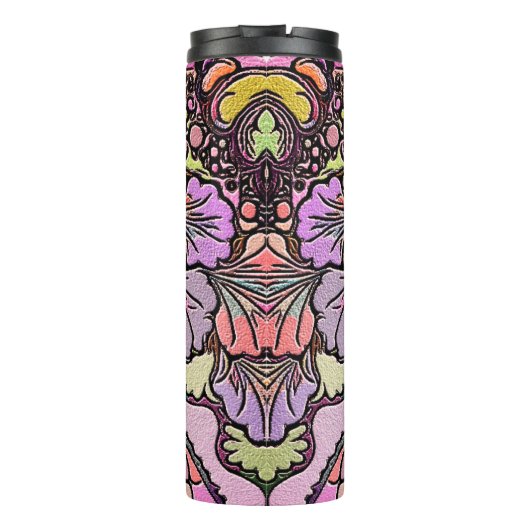 Bloem mozaïek roze panty bloemig elegant kleurrijk thermosbeker (Achterkant)