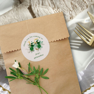 Bloem nummer 15 Ivoorkleurig Groen en Goud Quincea Ronde Sticker
