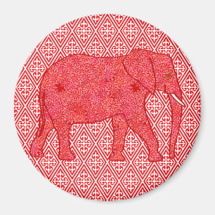 Bloem olifant - diep rood en koraal magneet