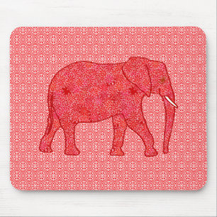 Bloem olifant - diep rood en koraal muismat