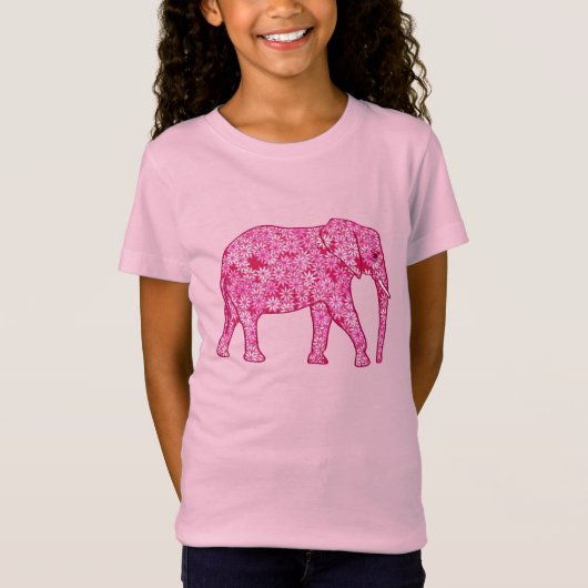 Bloem olifant - fuchsia roze t-shirt (Voorkant)
