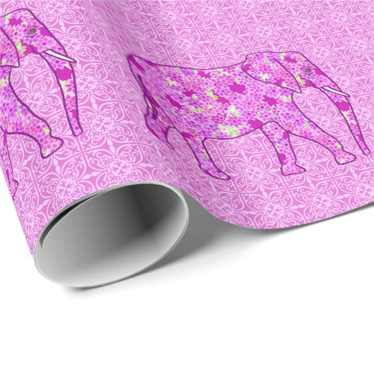 Bloem olifant - orchidee en magenta cadeaupapier (Rol Hoek)