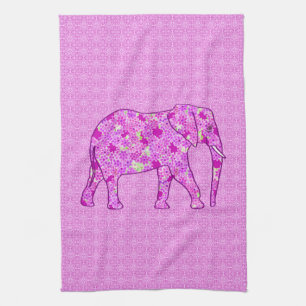 Bloem olifant - orchidee en magenta theedoek