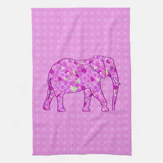 Bloem olifant - orchidee en magenta theedoek (Verticaal)