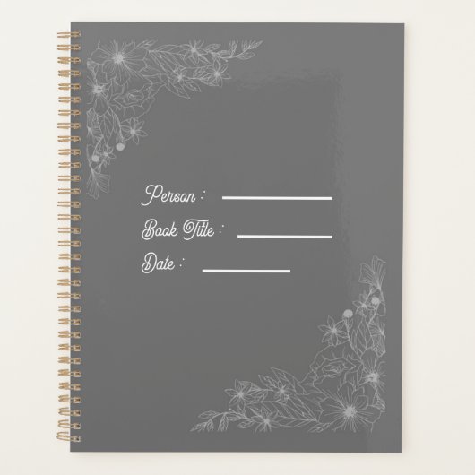 Bloem Omlijning Boek Donkergrijze Kaft Planner (Voorkant)