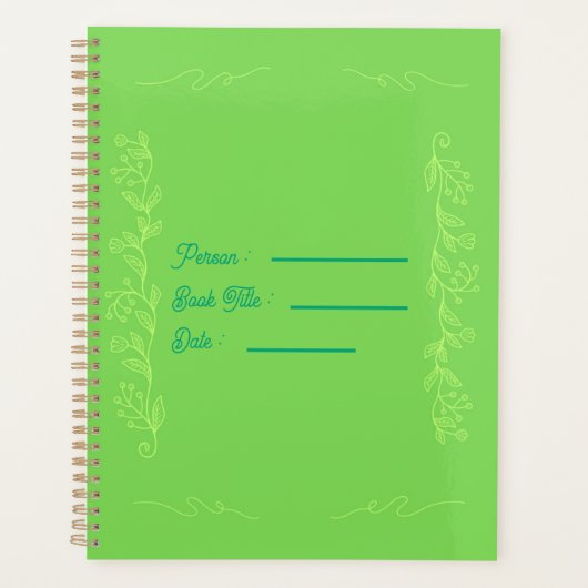 Bloem Omlijning Boek Groene Omslag Planner (Voorkant)