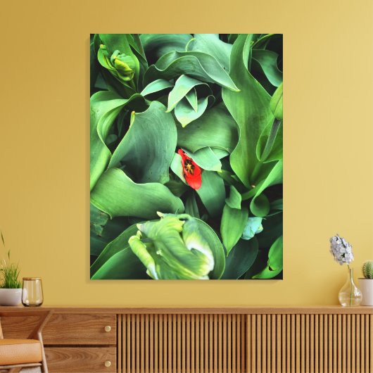 Bloem ondergedompeld in groen canvas afdruk (Insitu (Woonkamer))