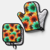 Bloem ontwerp keuken Pothouder Ovenwant & Pannenlap Set (Voorkant / Achterkant)