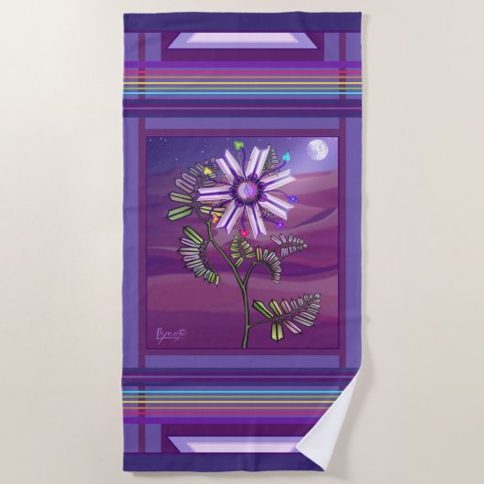 Bloem op de strandhanddoek in de woestijn strandlaken (Voorkant)