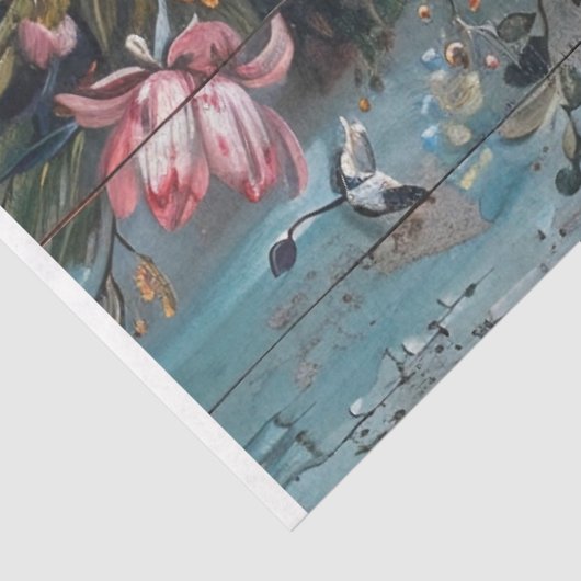  bloem op versleten blauwe achtergrond tissuepapier (Detail)