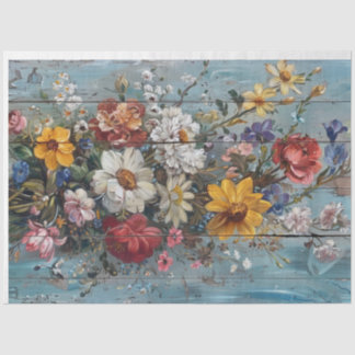 bloem op versleten blauwe achtergrond tissuepapier