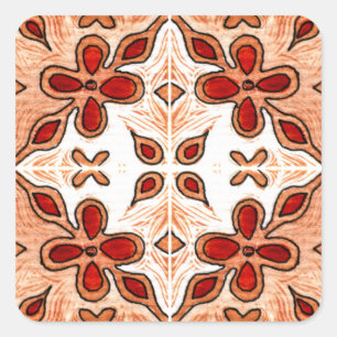 Bloem Oranje geïnspireerd door Portugese Azulejos Vierkante Sticker
