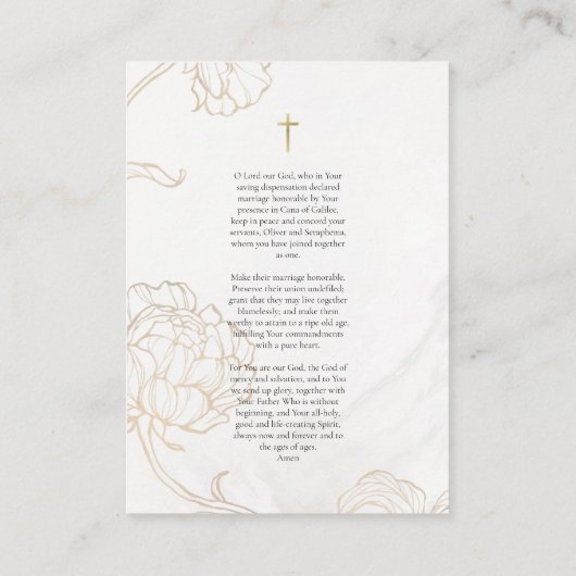 Bloem Orthodoxe Huwelijksgebedskaart in goudlijn   Plaatskaartje (Achterkant)